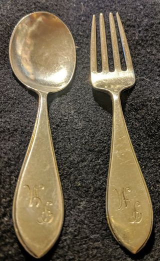 Vintage Sterling Silver Childs Fork And Spoon R M Monogram Webster Reed & Barton