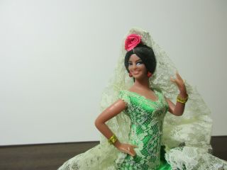 Marin Chiclana Flamenco Doll in Green,  White and Silver Dress 2