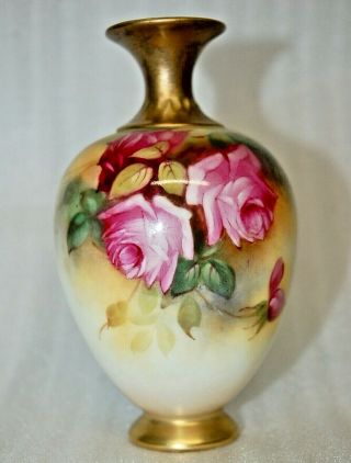 Stunning Antique Royal Worcester Hand Painted Vase M Hunt Signed Rose