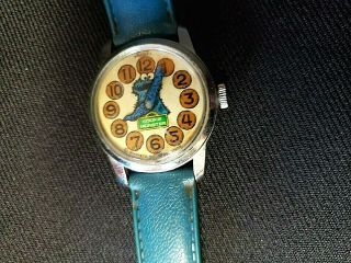 Vintage 70 ' s Cookie Monster from Sesame Street Moving Arms Character Watch by Br 3