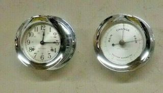 Seth Thomas Corsair Maritime Ships Bell Clock Barometer Set Nickel Brass