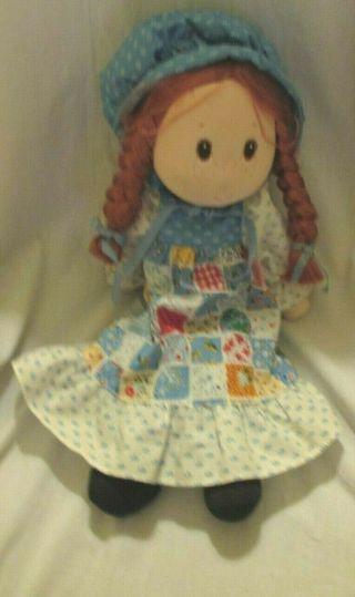 Vintage Holly Hobbie Rag Doll Red Hair Amtoy 1983 Blue Patchwork Dress