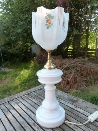 Lovely Vintage Opaque White Glass Table Lamp With Glass Shade.