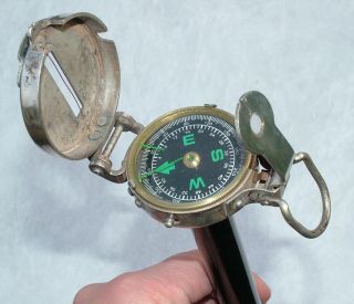 Rare Antique Victorian Novelty Compass Finial Walking Stick Cane