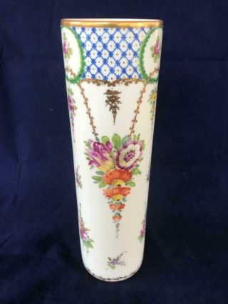 Fine Antique Dresden Porcelain Hand Painted Flower Vase.