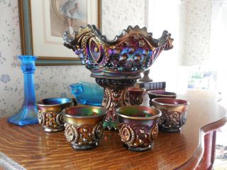 Northwood Memphis Pattern Antique Carnival Glass Complete 8 Piece Fruit Set 5