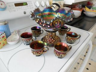 Northwood Memphis Pattern Antique Carnival Glass Complete 8 Piece Fruit Set 7