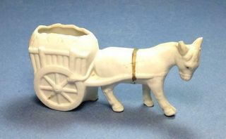 Antique Vintage Bisque Figural Toothpick Holder Donkey Cart Germany ?