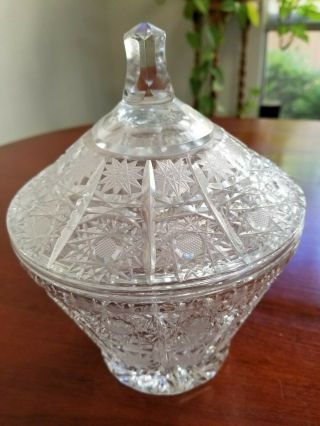 Antique Bohemian Hand Cut Queen Lace Crystal Round Bowl 8 " Tall With A Lid