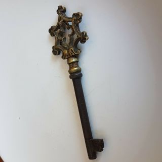 Antique Fancy Brass Bow And Iron Key