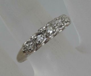 Antique 14 Karat White Gold Diamond Wedding Band Ring Size 7 14k F0832