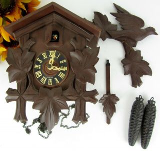 Antique Vintage Black Forest Wood Cuckoo Clock Germany 610 Repair Or Parts