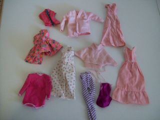 Vintage Barbie Fashion Doll Clothing Pink White Dresses Sweaters Purple Swimsuit
