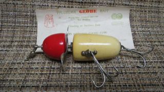 Vintage Pflueger 3796 Globe 2 - 3/4” Red/white Wood Fishing Lure