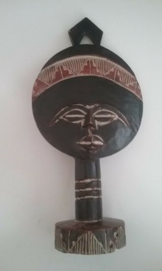 African Tribal Wood Carving Face Sculpture From Ghana