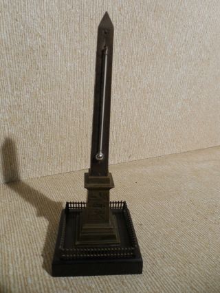 French Brass Antique Miniature Obelisk On Marble Stand 1800s Souvenir