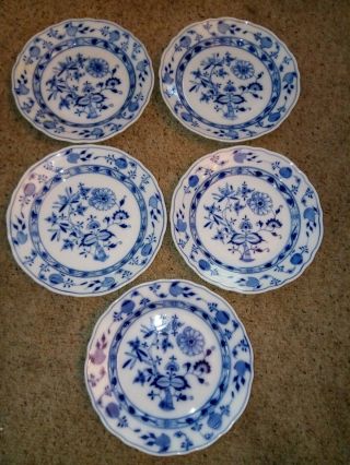 5 Meissen Antique Oval Mark 9 3/4” Onion Pattern Flow Blue Dinner Plates
