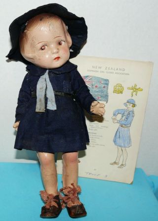 Antique 1920 - 30s Composition Doll 1938 Zealand Girl Guide Scout W Page 13 "