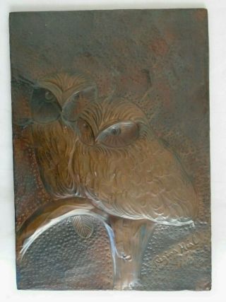 Arts & Crafts Regina Heal Embossed Copper Owl Plaque Picture Artist Gallery