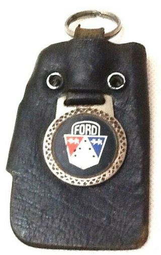 Vintage Antique Ford Leather Keychain 4 - Key Holder Ring Metal Emblem