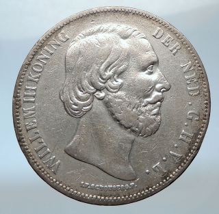 1859 Netherlands Wilhelm Iii Antique Silver 2 1/2 Gulden Coin I73840