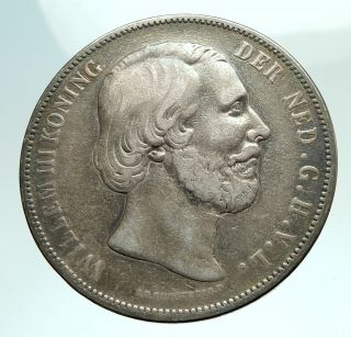 1868 Netherlands Wilhelm Iii Antique Silver 2 1/2 Gulden Coin I76155