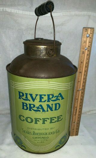 Antique Sears Roebuck Rivera Brand Coffee Tin Litho Cream Can 5lb Pail Grocery