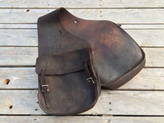 Antique Vtg Old Leather Horse Saddle Bags Messenger Bags Western Decor