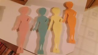 Vintage 4 Dolls Made Of Plastic With Paper Clothes Hair And Purses