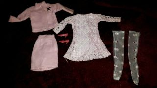 2 Quality Outfits For Vintage Barbie Pink Suit,  Lace Dress,  Pink Hose & Shoes