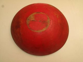 Antique Primitive Wooden Bowl Red Paint 11 " D Out Of Round