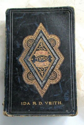 Small Antique Victorian Embossed Personalized Leather Bible London England