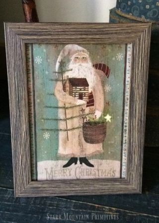 Primitive Christmas Belsnickle Santa Claus Log Cabin Feather Tree Framed Print