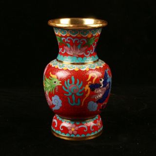Chinese Cloisonne Hand - Made Dragon & Phoenix Vase Kz029
