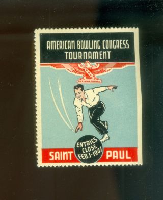 1941 Poster Stamp American Bowling Congress Tournament St.  Paul