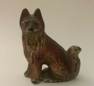 Antique Cast Iron Shepard Dog Hubley Paperweight,  Desk Ornament Paint