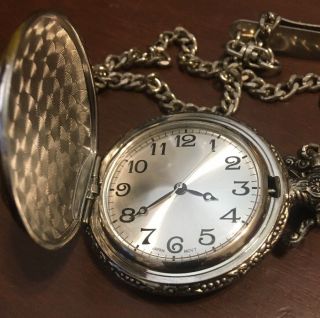 Dad Silver & Gold Pattern Quartz Pocket Watch 426