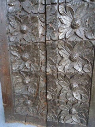 Two Rare 16th Century Oak Carved Flower Heads Panel