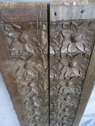 TWO RARE 16TH CENTURY OAK CARVED FLOWER HEADS PANEL 4