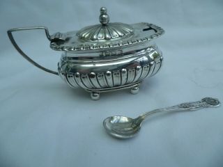 Victorian Sterling Silver Mustard Pot With Spoon 64g 1890 Chester