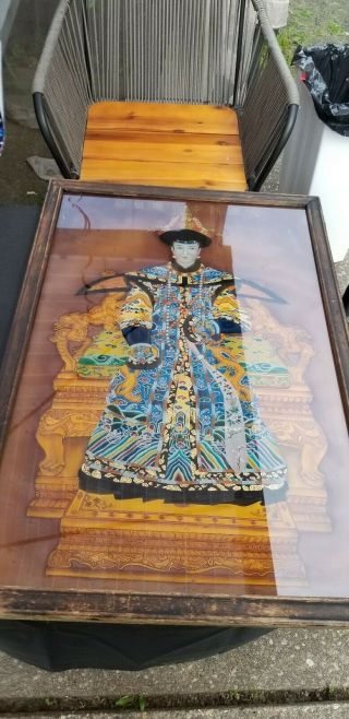 Antique Chinese Reverse Painted Glass Painting Portrait Art Well Dressed Woman