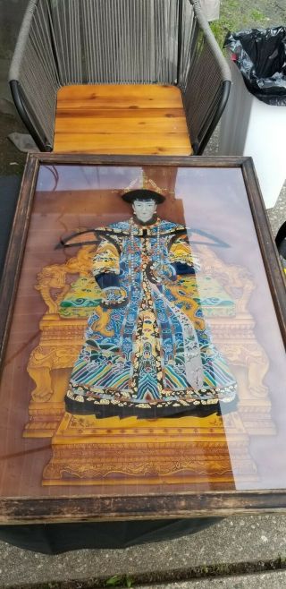 ANTIQUE CHINESE REVERSE PAINTED GLASS PAINTING PORTRAIT ART WELL DRESSED WOMAN 2