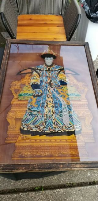 ANTIQUE CHINESE REVERSE PAINTED GLASS PAINTING PORTRAIT ART WELL DRESSED WOMAN 4