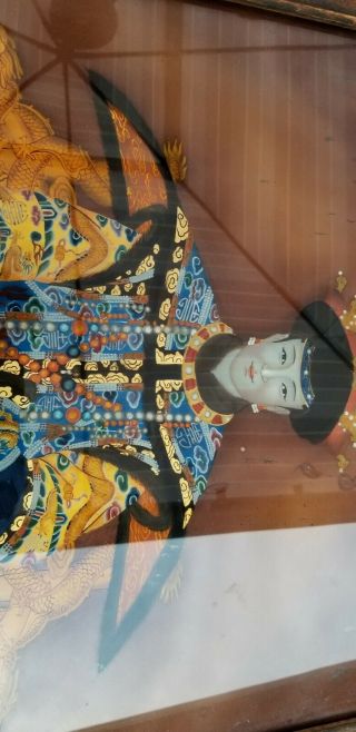 ANTIQUE CHINESE REVERSE PAINTED GLASS PAINTING PORTRAIT ART WELL DRESSED WOMAN 7