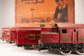 Antique Ives Standard Gauge Red Locomotive Train Set 701 3242 184 185 186 & Box