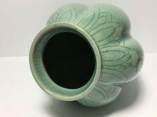 Vintage Signed Ceramic Large Chinese Celadon Green Crackle Glaze Vase Flower 5