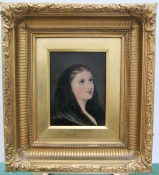 Antique Victorian Oil Mourning Portrait Of Attractive Young Woman,  Frame