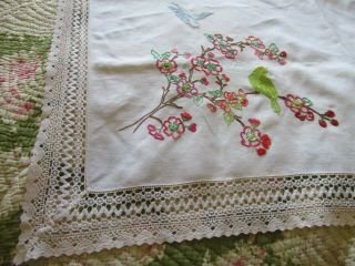 Vintage Hand Embroidered Tablecloth - CRINOLINE LADY,  BUTTERFLY,  BIRDS 4