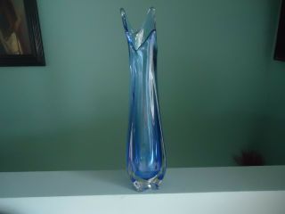 Vintage Retro Tall Blue Murano Art Glass Vase 38cm