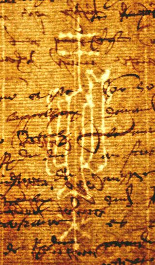 1520 Large Medieval Manuscript Handwritten Watermark Lord Land Farm Oncial Signe
